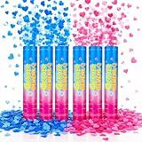 Gender Reveal Confetti Cannons Party Poppers – Gender Reveal Cannon Kit with Heart-Shaped Confetti – Easy Twist Shooters for Baby Reveal Party Decorations (Pink & Blue)