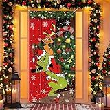 Green Christmas Decorations Door Cover Merry Christmas Door Cover 6 X 3ft Black Buffalo Grid Flag Photography Banner Christmas Xmas Winter Holiday Home Kitchen