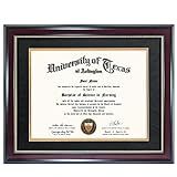 GraduationMall 8.5x11 Diploma Frame with Black over Gold Mat or Display 11x14 Document without Mat, UV Protection Acrylic, Mahogany with Gold Beads