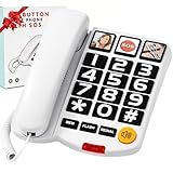 Extra-Loud (110dB) Landline Phone for Seniors & Hearing Impaired - Hearing Aid Compatible, Large Button Corded Phone with 3 Photo Speed Dial, Speakerphone - White, Ideal Mother's