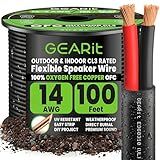 GEARit Speaker Wire 14 Gauge 100 ft, UL CL3 Rated 14 Gauge Wire Copper Wire with Polarity Mark, Audio Cable for in-Wall, Home, Car,Outdoor, Garden, Commercial Audio Systems, OFC (Black,2-Conductors)