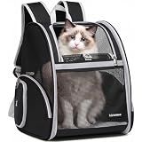 Cat Backpack Carrier for Small Dogs and Medium cat Puppy Kitten Bunny Pet Carrier Backpack Collapsible with Fully Ventilated Mesh with Safety Leash (Black, 12.9" L x 10.62" W x 15.5" H - M)