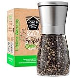 HOME EC Original Stainless Steel Salt or Pepper Grinder 1pk - Adjustable Ceramic Sea Salt Grinder or Pepper Mill - Tall Glass Spice Shaker - Spice Mill w/EBook