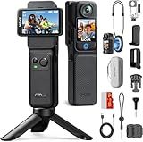 SJCAM C400 4K Travel Vlogging Camera with 64GB Card,7H Recording Body Camera for YouTube Creators,6-Axis Stabilizer & 2.29'' Touch Screen,30M Underwater,Black,Camara para grabar contenido