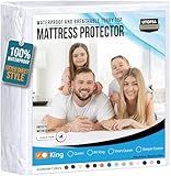 Utopia Bedding Waterproof Mattress Protector King Size, Premium 200 GSM Terry Mattress Cover, Soft & Breathable Bed Cover, Fitted Sheet Style with Stretchable Deep Pockets 17" (White)