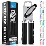 Zulay Kitchen Heavy Duty Stainless Steel Can Opener Manual with Bottle Opener - Rust Proof Manual Can Opener With Turn Knob & Soft Grip Handles - Black