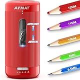 AFMAT Electric Pencil Sharpener, Auto in & Out, 5 Nibs, Fully Automatic Pencil Sharpener for Classroom, Rechargeable Hands-Free Sharpeners for No.2/Jumbo/Colored Pencils (φ6.5-12mm) PSC3(Red)