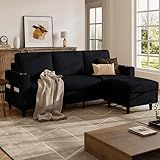 POYISOU Sectional Couches for Living Room, L Shaped Couch with Storage Ottoman, Small Sofa Corduroy Couch with 2 Cup Holders, Modern 3 Seater Convertible Sofa for Apartment, Office, Black