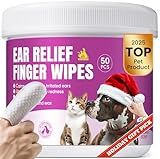 Pet Ear Cleaning Finger Wipes for Dogs & Cats - Dog Ear Cleaner with Aloe, Coconut Oil & Ginseng - Finger Dog Ear Wipes to Relieve Ear Itching, Infections, Wax & Smelly Ears - 50 Ct - Coconut Scent