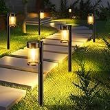 Mancra Solar Pathway Lights Outdoor, 10 Pack Metal & Glass Solar Lights Outdoor Waterproof Landscape Path Lights for Yard Walkway Garden Decor, Warm White