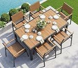 Vexwalx Outdoor Dining Set, Aluminum Dining Table Set for 6, Patio Table and Chairs Set with Umbrella Hole, All Weather HDPS Outdoor Table and Chairs for 6 (7-Piece, Gray-Teak)