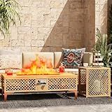 LYNSLIM Outdoor Fire Pit Table with Tank Table, CSA Certifed 60,000 BTU Stainless Steel Burner, Rattan Rectangular Propane Patio Firepit Table for Outside with Exterior, Porch, Backyard or Garden