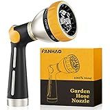 FANHAO Garden Hose Nozzle, 100% Heavy Duty Metal Spray Nozzle with Thumb Control, High Pressure Water Nozzle with 8 Adjustable Spray Patterns for Watering Plants, Washing Cars and Showering Pets