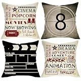 Fjfz Vintage Movie Theme Decorative Throw Pillow Covers 18 x 18 Set of 4