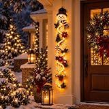 Illuminated Snowman Christmas Door Hanger, Warm Led Lighted 3D Dimensional Holiday Hanging Decor, for Front Door, Porch Column, Wall, Window & Covered Outdoor Entryway，A
