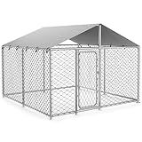 7.5'x7.5' Large Outdoor Dog Kennel Outside with Roof, Heavy Duty Dog Enclosure with Security Lock and Removable Waterproof Cover, Galvanized Wire Mesh Dog Cage for Large Dogs