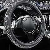 CAR PASS Bling Diamond Leather Steering Wheel Cover, With Sparkly Crystal Glitter Rhinestones Universal Fit 14"1/2-15" Car Wheel Protector for Women Girl Fit Suvs,Vans,Sedans,Car,Trucks, Black Diamond