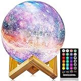 Moon Lamp, Night Light, 16 Colors Galaxy Lamp 3D Printing Moon Light with Stand/Remote Control/Touch/USB Rechargeable/Timer, Moon Night Light for Kids Friend, Home decor Mothers Day Gifts (4.8 inch)