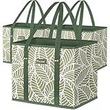 BALEINE 3Pk Reusable Grocery Bags, Foldable Shopping Bags for Groceries with Reinforced Bottom & Handles (Antique Foliage)