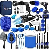 Qydipclin 45Pcs Car Detailing Kit, Car Detailing Brush Set, Car Wash Cleaning Kit, Car Detailing Brushes, Professional Car Care Kit for Interior Exterior Wheels, Blue