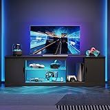 Bestier LED TV Stand with Storage for 65/70/75 Inch TV, Gaming Entertainment Center with Adjustable Glass Shelf for PS5 Xbox, Modern TV Console Table for Living Room, Black Large TV Stand Table
