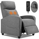 Sweetcrispy Massage Recliner Chair for Adults, Adjustable Home Theater Seating with Lumbar Support for Living Room, Modern Fabric Reclining for Small Space, Grey