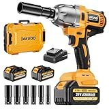 Takuoo Cordless 1/2 inch Brushless Impact Wrench, Max Torque (1200N.m) 900Ft-lbs Electric Impact Gun w/2x 4000mAh Battery, Charger & 6 Sockets, Power Impact Driver for Car Home