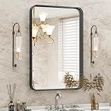 DUMOS Black Metal Framed Vanity Rounded Rectangle Bathroom Mirrors for Over Sink Wall, 30x22 Inch Matte Large Mirror, Modern Decorative for Restroom, Farmhouse, Horizontally or Vertically Hanging