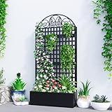 Metal Raised Garden Bed with Trellis, 79"x40"x11.8" Planter Box Outdoor with Privacy Screen Fence for Patio, Freestanding Garden Planter with Drainage Holes for Climbing Plants Flower Vegetable