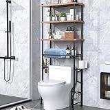 Over-The-Toilet Storage Shelves, 4-Tier Bathroom Organizer Shelf Over Toilet with Adjustable Feet Pad and Basket, Freestanding Space Saver Bathroom Storage Rack Above Toilet (Vintage Brown)