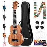 AODSK Soprano Ukulele for Beginner 21 Inch Ukelele with Gig Bag Strap Nylon String 4 Picks Holiday Gift