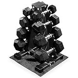 BalanceFrom Rubber Coated Hex Dumbbell Set with A-Frame Rack, Black – Solid Cast Iron Home Gym Weights with Chrome Handles for Full-Body Strength Training and Muscle Toning