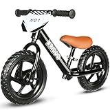 KRIDDO Toddler Balance Bike 2 Year Old,12 Inch Push Bicycle with Customize Plate (3 Sets of Stickers Included), Steady Balancing, Gift Bike for 2-5 Boys Girls, Black