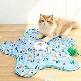 AQPU Rechargeable Automatic Cat Toy, 3-Mode Touch-Activated Interactive Toy with Random Motion, Concealed Feather & Squeaky Sound for Indoor Cats & Kittens (Blue)