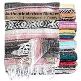 Del Mex Classic Mexican Blanket, Large Authentic Woven Falsa Throw (70"x50"), Artisan Southwest Décor for Beach, Yoga, Outdoors (Pink)