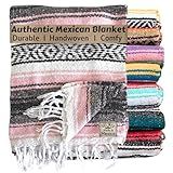 Del Mex Classic Mexican Blanket, Large Authentic Woven Falsa Throw (70"x50"), Artisan Southwest Décor for Beach, Yoga, Outdoors (Pink)