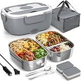 Sitlais Heated Lunch Box for Men&Women - 80W Electric Lunch Box for Adults with Dual 1.5L 304 Stainless Steel Containers Fast Heating Portable Food Warmer for Car&Truck lonchera eléctrica portátil