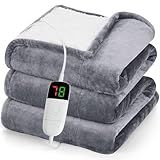 greenoak Heated Blanket Electric Throw 50"X60", Heating Blanket with 10 Heat Levels 1/2/4/6/8 Hours Auto-Off Overheat Protection, Flannel Sherpa Soft Warm Heater, ETL Certified Misty Grey