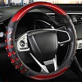 QCYP PU Leather Car Steering Wheel Cover with Anti-Slip Grip, for Women and Men, Universal Fit for 14.5-15 Inch Cars, Trucks, SUVs (Red (Round), Medium(Standard) Size[14 1/2''-15''])