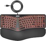 Arteck Split Ergonomic Keyboard with Palm Rest, USB Wired Backlit Keyboard