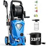 Gurtema Electric Pressure Washer 5000 PSI 2.8 GPM Portable Power Washer with 33FT Hose, 4 Nozzle and Foam Cannon, Powerwashers for Home, Car Washing, Fence Cleaning, Patio, Blue
