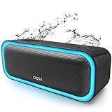 DOSS SoundBox Pro Bluetooth Speaker with 20W Stereo Sound, Active Extra Bass, 20H Playtime, IPX6 Waterproof, TWS Pairing, Multi-Colors Lights, Portable for Hiking, Camping, Beach, Outdoor, Party-Black