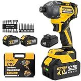 GoYwato Cordless Impact Driver 2655In-lbs(300N·m) - 21V 1/4" Hex Chuck Brushless Hand Impact Driver With 2 x 4.0Ah Battery & Charger & 14 x Sockets Set & 10 x Screwdriver Bits for Home Projects & DIY