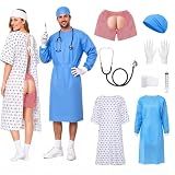 Adboros 8 Pcs Halloween Doctor Patient Couples Costume for Adult Unisex