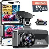 Coolcrazy 4K Dash Cam Front and Rear, STARVIS Sensor, Free 128GB Card Included, 5GHz WiFi-up to 20MB/s, Dual Dash Camera for Cars, Built-in GPS, G-Sensor, WDR/HDR Super Night Vision, 24H Parking Mode