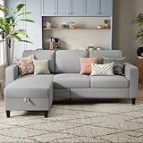Sectional Sofa Couches for Living Room - Light Grey 3 Seat L-Shaped Couch with Storage Ottoman, Comfy Linen Convertible Sectionals Sofas with Chaise for Apartment, Office, Small Space