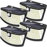 Aootek New Solar Motion Sensor Lights 120 LEDs with Lights Reflector,270° Wide Angle, IP65 Waterproof, Step Lights for Front Door, Yard, Garage, Deck (Back Button 4-Pack)