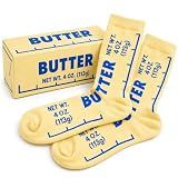 VELENTI Butter Socks – Funny Food Novelty Crew Socks for Women 5–10 & Men 4.5–8.5 | Yellow Socks with Blue Butter Print | Soft Cotton Blend | Unique Gift for Chefs, Food Lovers & Bakers