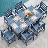 SERWALL 7 Pcs Outdoor Dining Set, 67" HDPE Dining Set for 6, Blue
