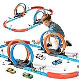 Car Race Track Set for Kids 3 4 5 6 7 8 9 Years Old，Racing Game car Toys，Boys Toy Girls 6-12，72PC DIY 34 ft Track with 4 Small Cars, Gifts for Kids 3-5